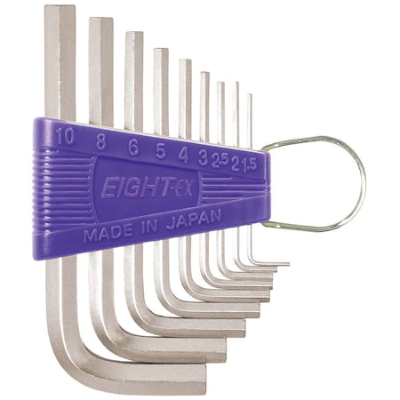 Eight Tool HEX KEY L-HANDLE SHORT SET, 9PC 1.5-10MM SLVR RS-9